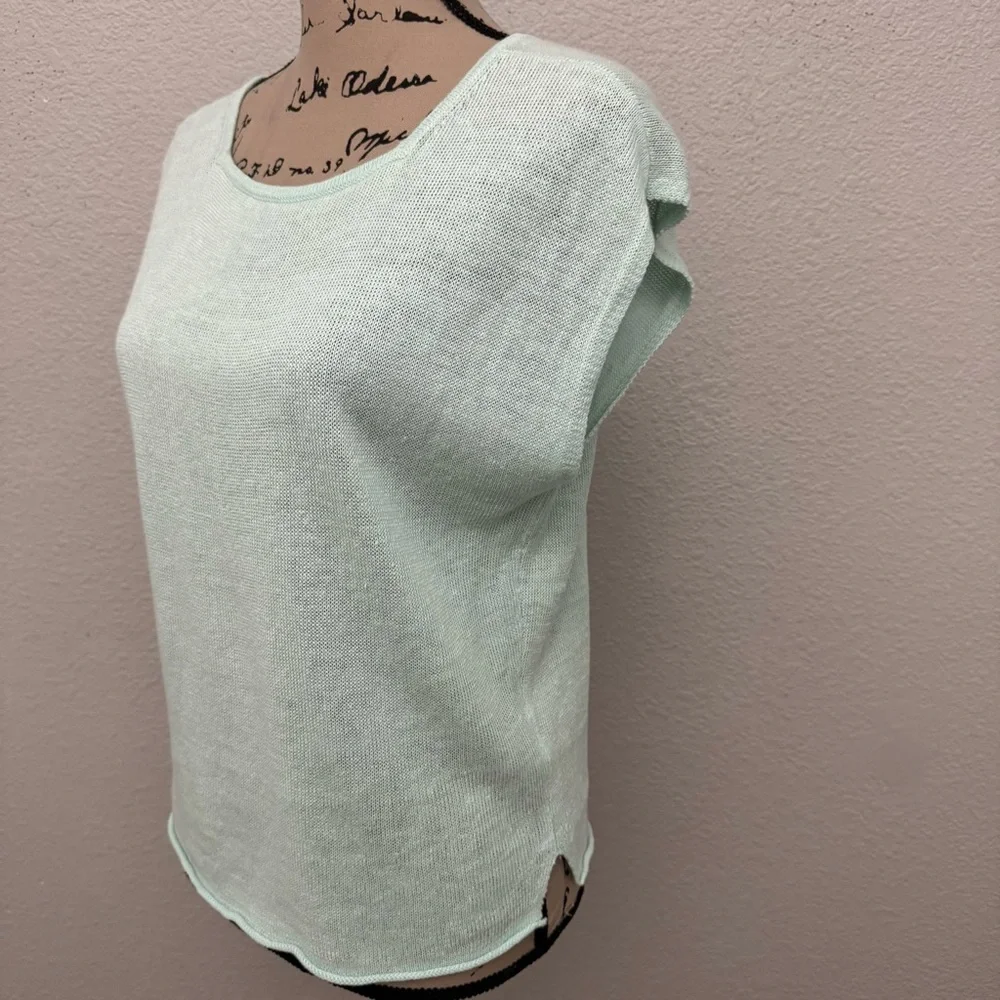 Eileen Fisher Aurora Green Organic Linen Knit Crop Sweater Top Size Petite Small - Picture 9 of 11
